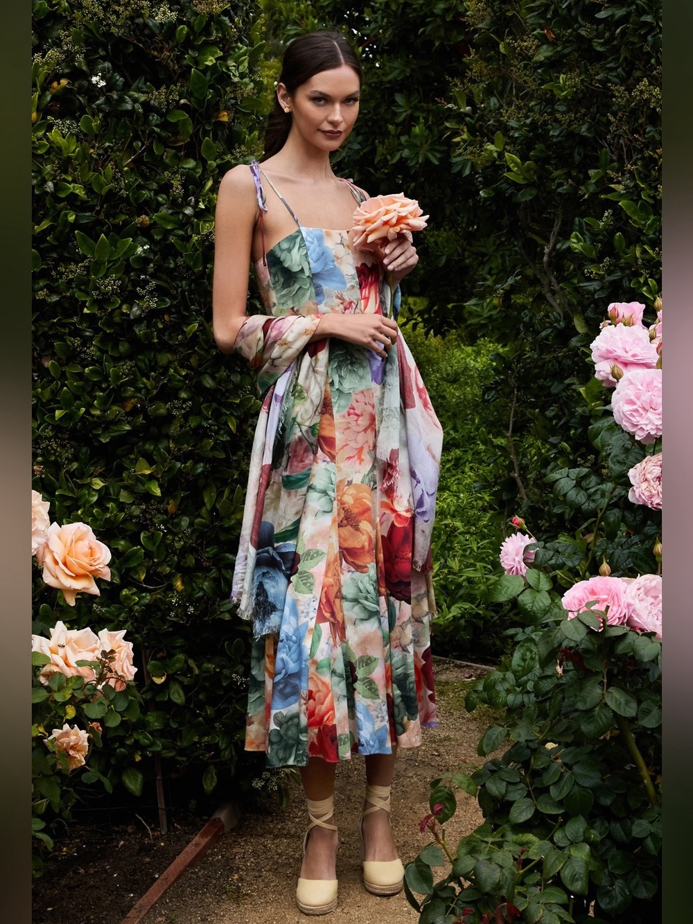 Alice + Olivia Multicolor Floral Midi Dress with Matching Wrap